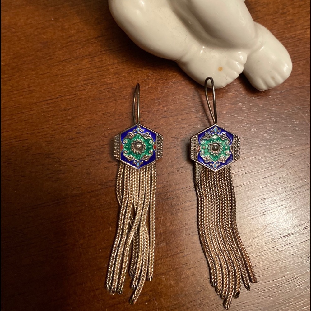 Stunning Vintage Sterling silver dangling ethnic boho earrings